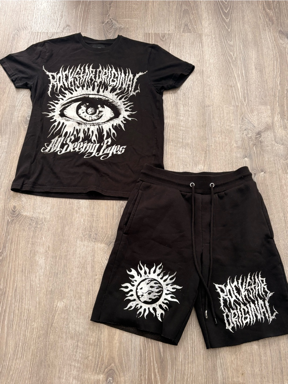 Black Graphic Kids Sweatshorts and Tee Set - Black